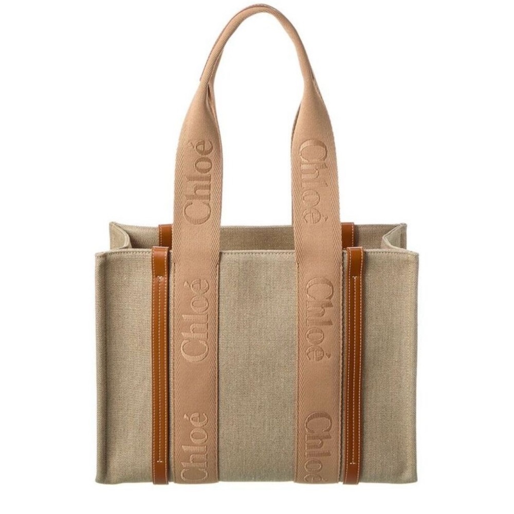 Chloé Woody Canvas Tote with Tan Accents